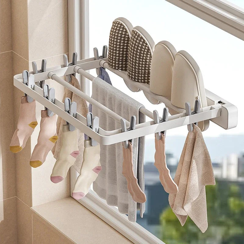 Folding Drying Rack Wall Mounted Drying Clip Windproof Sock Clip Clothing Rack Hanger Household Sock Drying Clip Space Saving