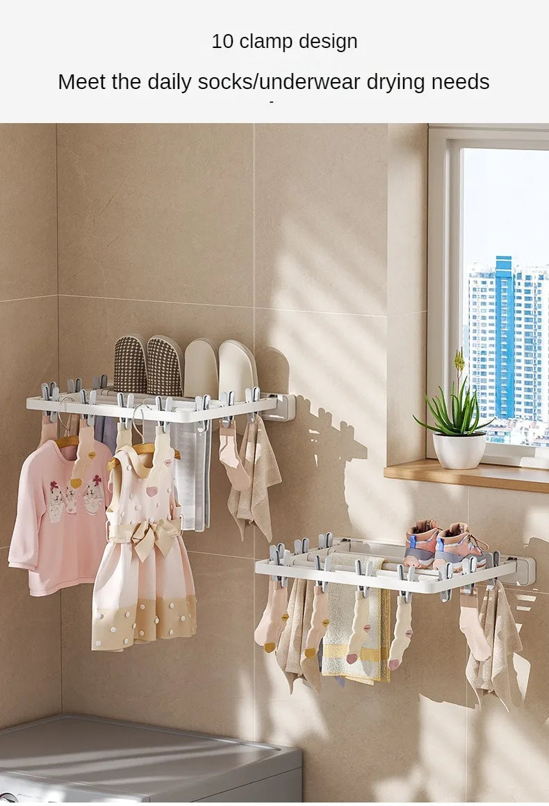 Folding Drying Rack Wall Mounted Drying Clip Windproof Sock Clip Clothing Rack Hanger Household Sock Drying Clip Space Saving