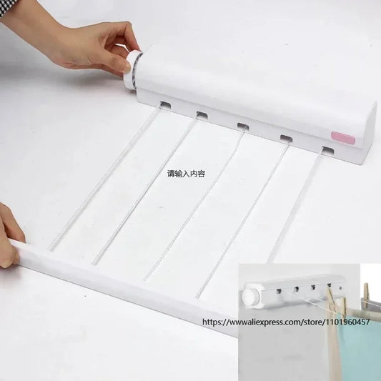 5 Line Retractable Clothes Airer Washing Line Laundry Wall Mount Dryer Hanger Clothesline Outdoor Washing Line Drying Rack 3.7M