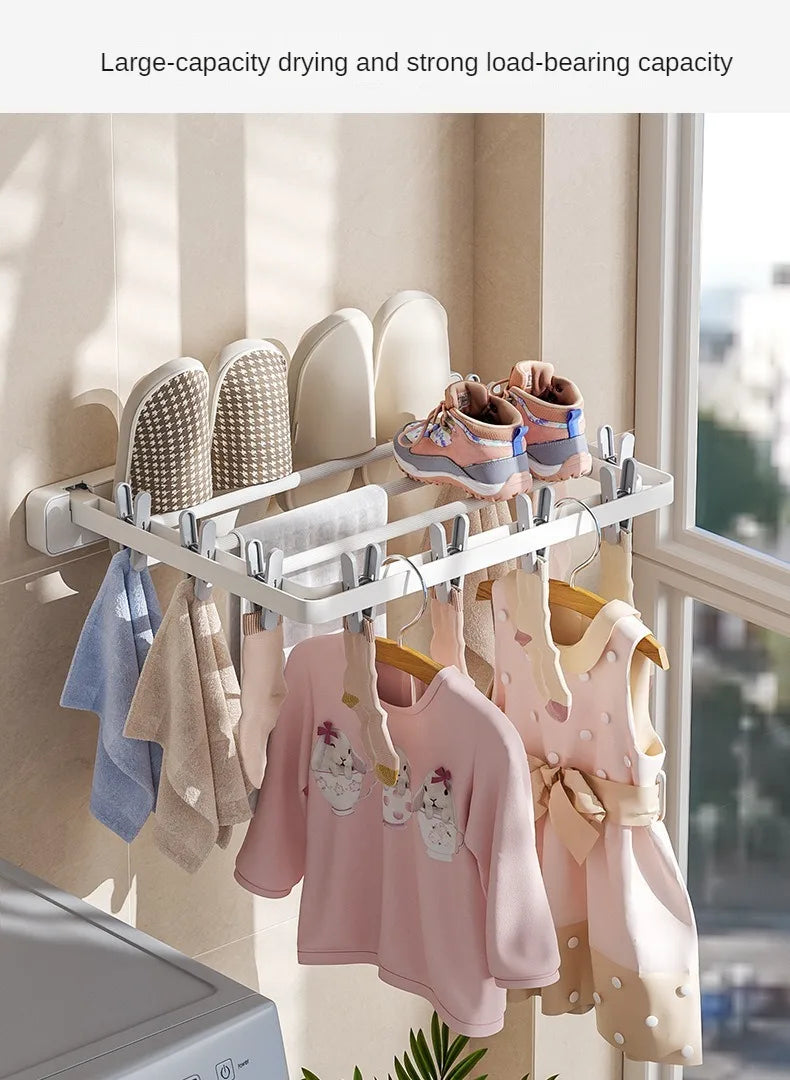 Folding Drying Rack Wall Mounted Drying Clip Windproof Sock Clip Clothing Rack Hanger Household Sock Drying Clip Space Saving