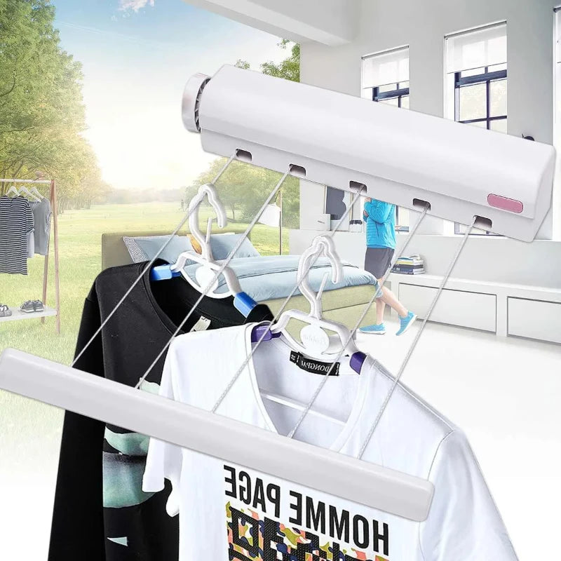 5 Line Retractable Clothes Airer Washing Line Laundry Wall Mount Dryer Hanger Clothesline Outdoor Washing Line Drying Rack 3.7M