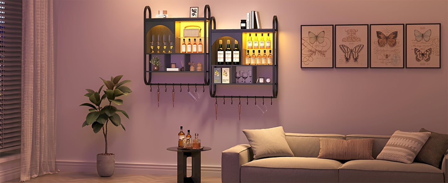 Floating Shelves For Wall With LED, 35inch Industrial Pipe Shelving, Wall Mounted Shelf, Wall Shelves For Bathroom Wall Wine Coffee Bar Rack Living Room Decor